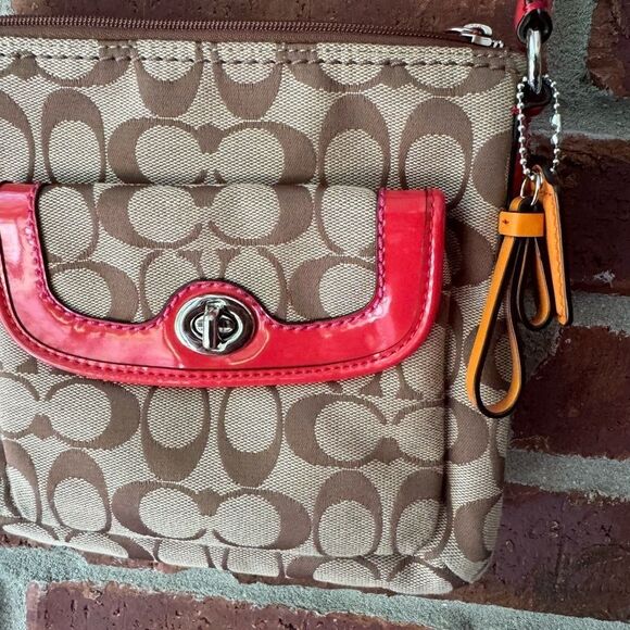 Coach tan monogram with orange trim crossbody - Picture 2 of 6